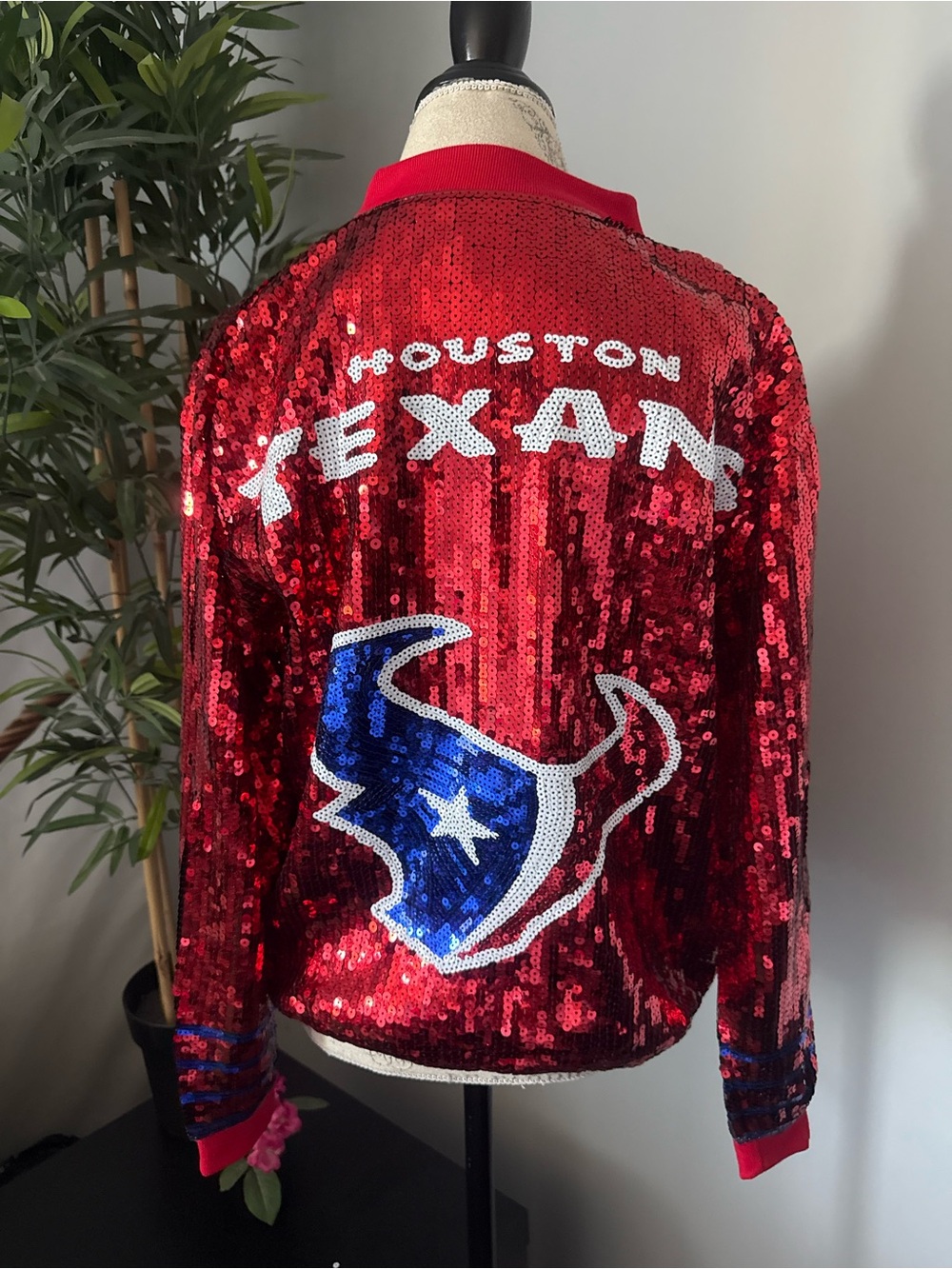 Houston Texans shirt size large jacket women bomber new sequins glitter